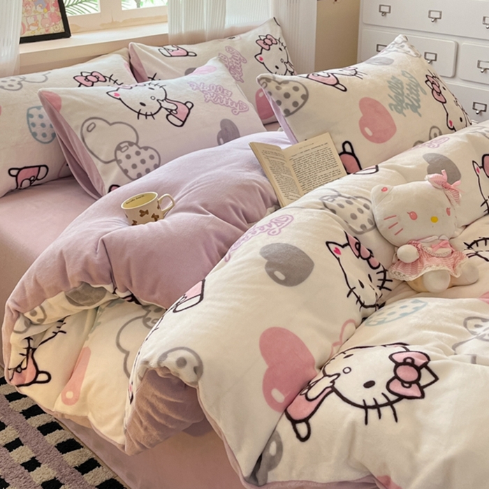 91家纺网 家纺一手货源 找家纺 （总）三朵家纺 2025新款三丽鸥印花牛奶绒四件套