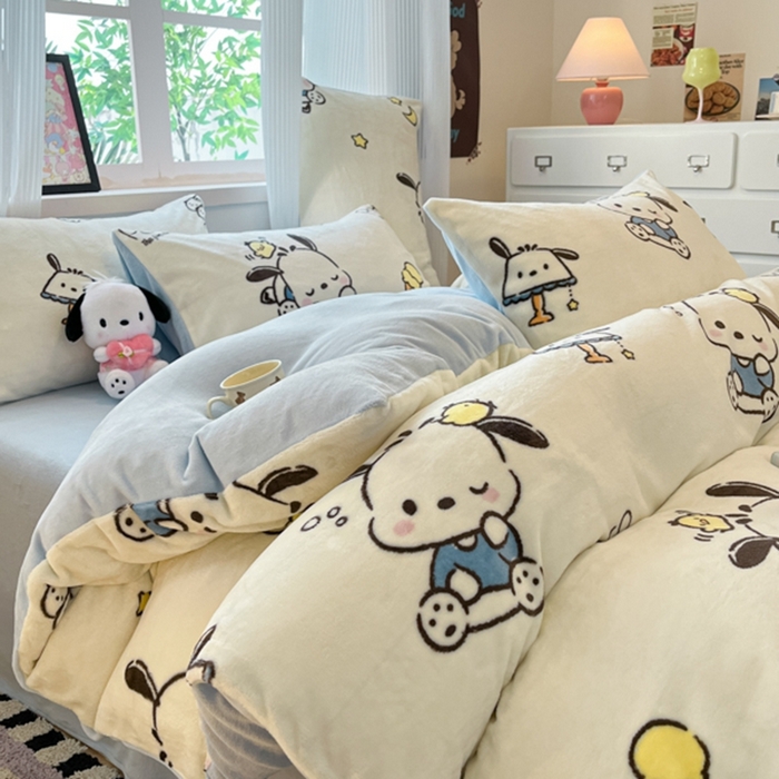 91家纺网 家纺一手货源 找家纺 （总）三朵家纺 2025新款三丽鸥印花牛奶绒四件套