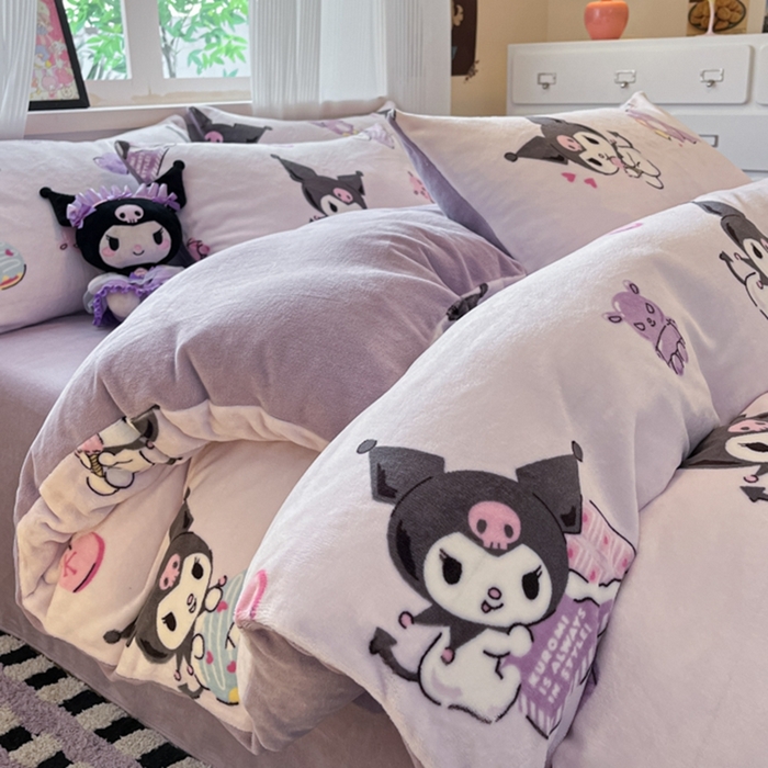 91家纺网 家纺一手货源 找家纺 （总）三朵家纺 2025新款三丽鸥印花牛奶绒四件套