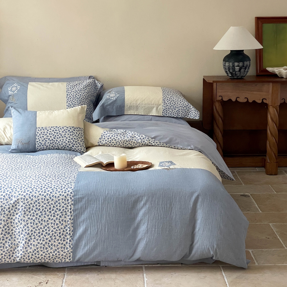 91家纺网 家纺一手货源 找家纺 （总）FORTWO家纺原创设计（FOR TWO家纺） 2025新款全棉纯棉百家布水洗棉印花绣花拼接款四件套