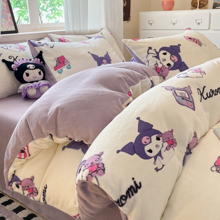 三朵家纺 2025新款三丽鸥印花牛奶绒四件套 街舞库洛米