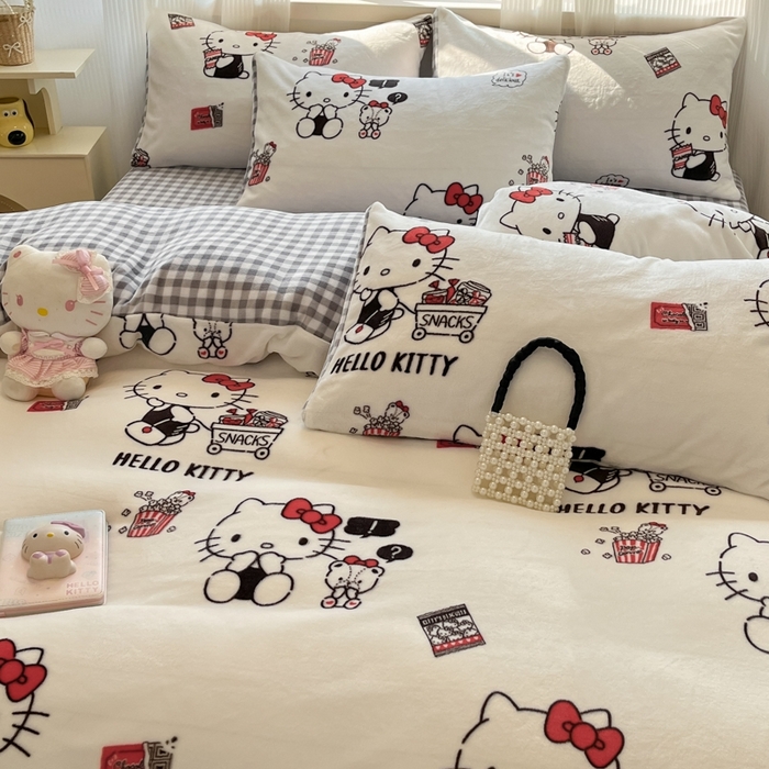 91家纺网 家纺一手货源 找家纺 三朵家纺 2025新款三丽鸥印花牛奶绒四件套 凯蒂公主