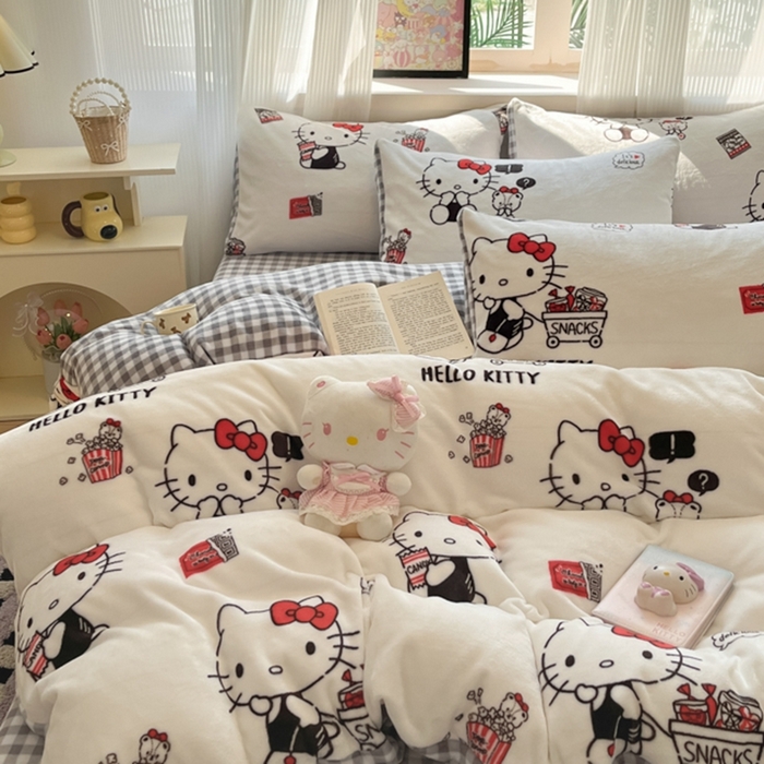 91家纺网 家纺一手货源 找家纺 三朵家纺 2025新款三丽鸥印花牛奶绒四件套 凯蒂公主