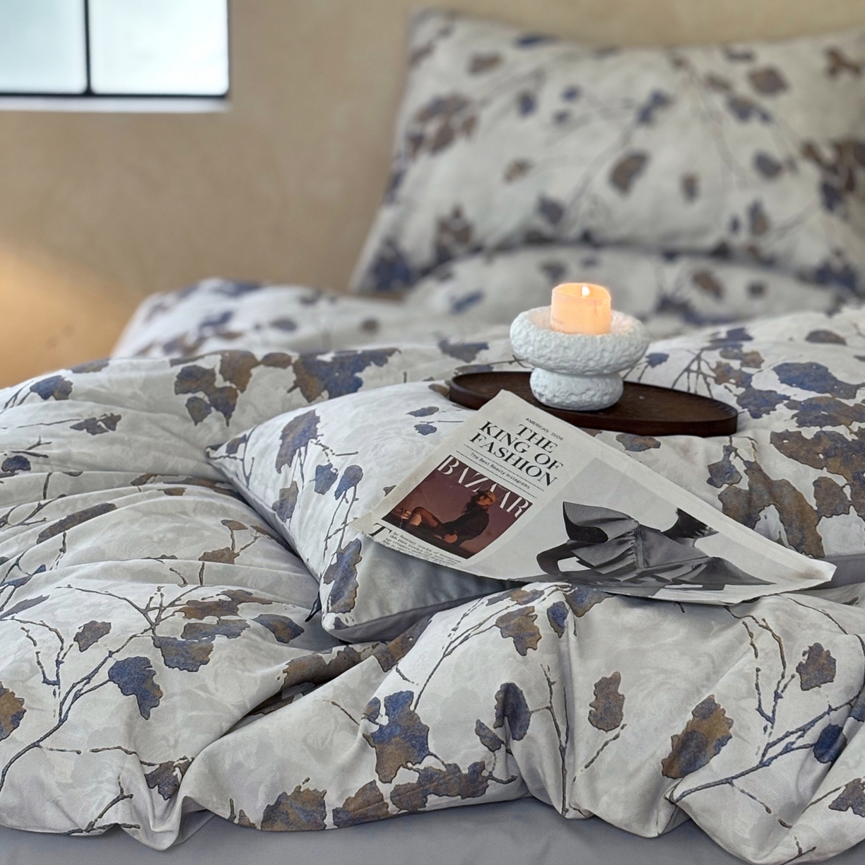 91家纺网 家纺一手货源 找家纺 FORTWO家纺原创设计（FOR TWO家纺） 2025新款50全棉纯棉数码磨毛印花四件套-场景二 枫林晚