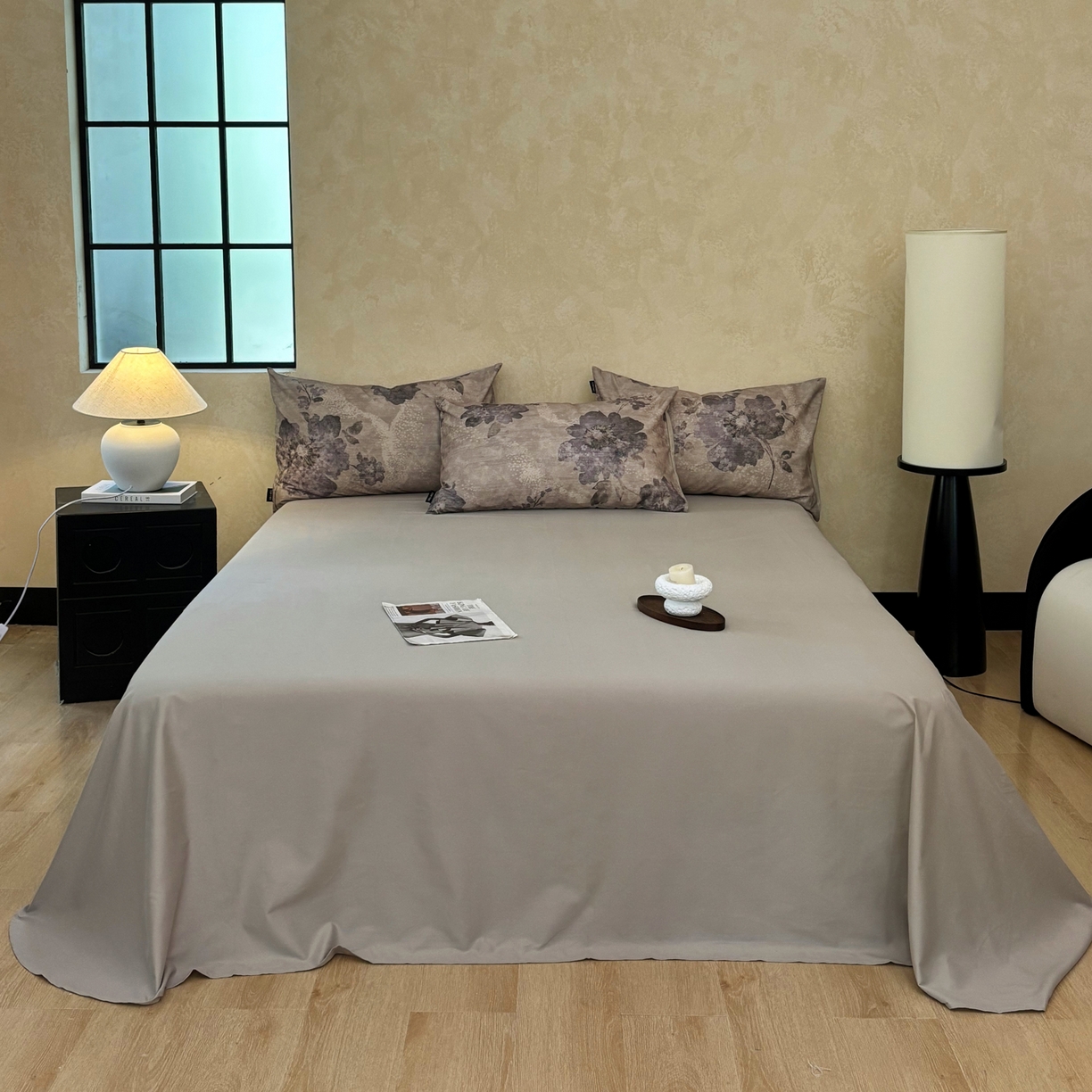 91家纺网 家纺一手货源 找家纺 FORTWO家纺原创设计（FOR TWO家纺） 2025新款50全棉纯棉数码磨毛印花四件套-场景二 水墨花