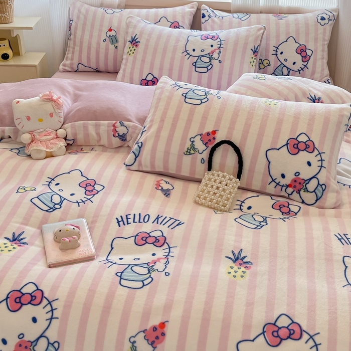 91家纺网 家纺一手货源 找家纺 三朵家纺 2025新款三丽鸥印花牛奶绒四件套 甜蜜公主KT