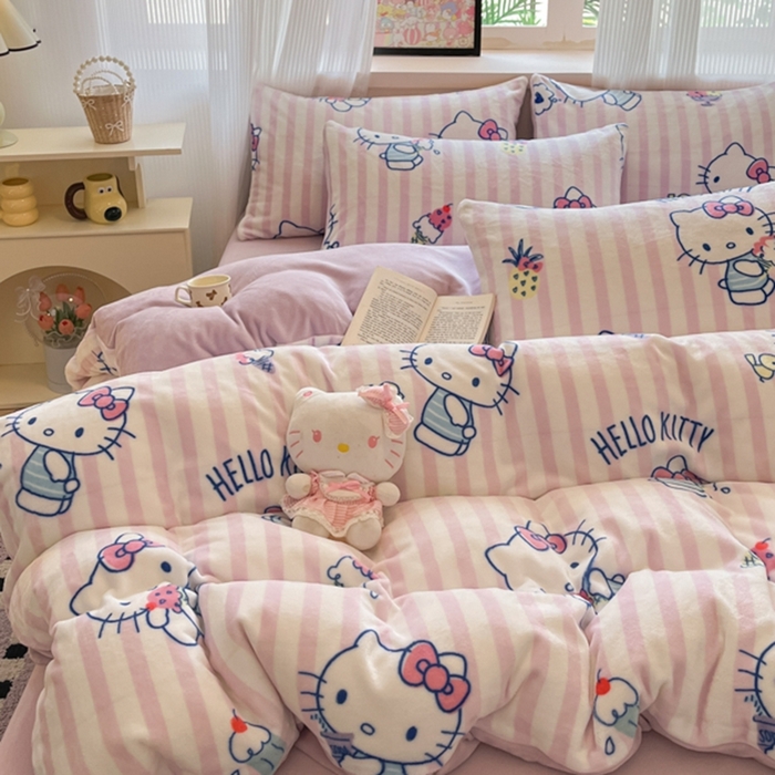 91家纺网 家纺一手货源 找家纺 三朵家纺 2025新款三丽鸥印花牛奶绒四件套 甜蜜公主KT