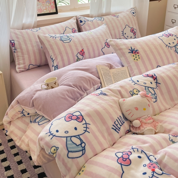 91家纺网 家纺一手货源 找家纺 三朵家纺 2025新款三丽鸥印花牛奶绒四件套 甜蜜公主KT