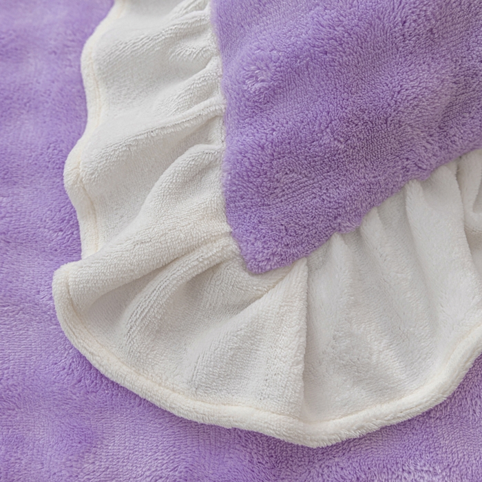 91家纺网 家纺一手货源 找家纺 恩和家纺 2025新款泡泡牛奶绒荷叶边款四件套 泡泡绒飞边款紫色