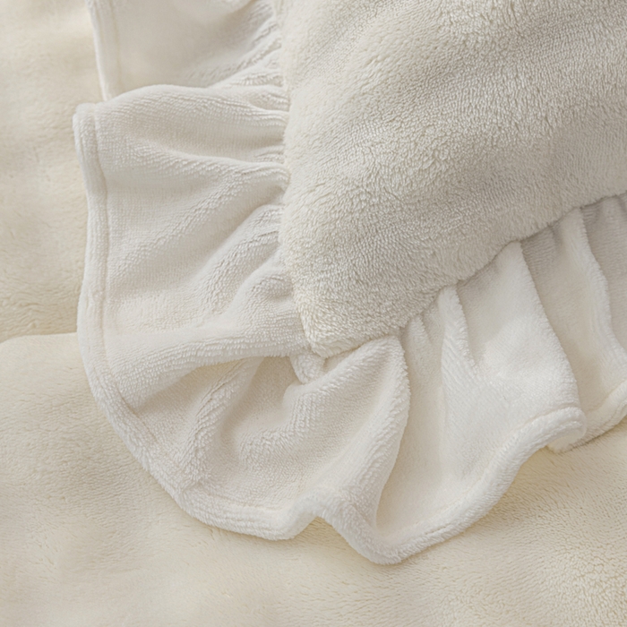 91家纺网 家纺一手货源 找家纺 恩和家纺 2025新款泡泡牛奶绒荷叶边款四件套 泡泡绒飞边米白咖