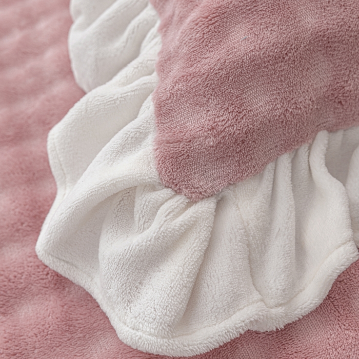 91家纺网 家纺一手货源 找家纺 恩和家纺 2025新款泡泡牛奶绒荷叶边款四件套 泡泡绒飞边款豆沙