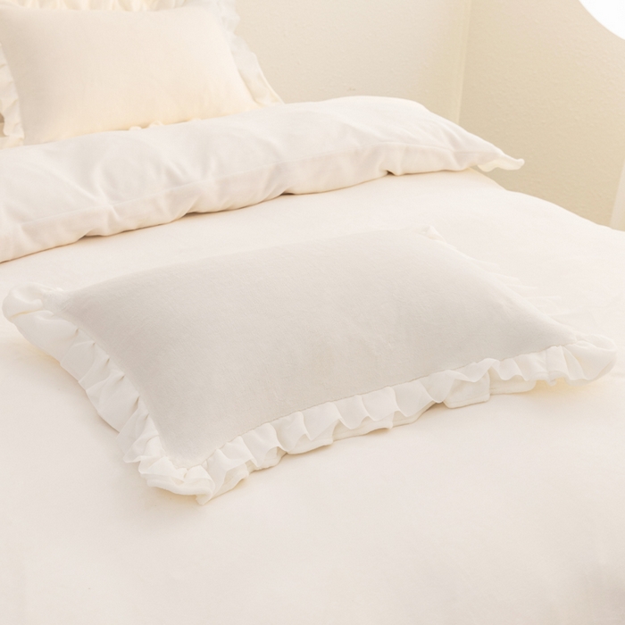 91家纺网 家纺一手货源 找家纺 恩和家纺 2025新款白色薄纱双层飞边牛奶绒四件套 米白