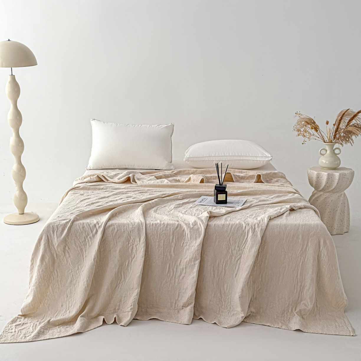 91家纺网 家纺一手货源 找家纺 悦然毛巾被 2025全棉欧式提花纱布毛巾被毛毯-洛可可 洛可可杏白