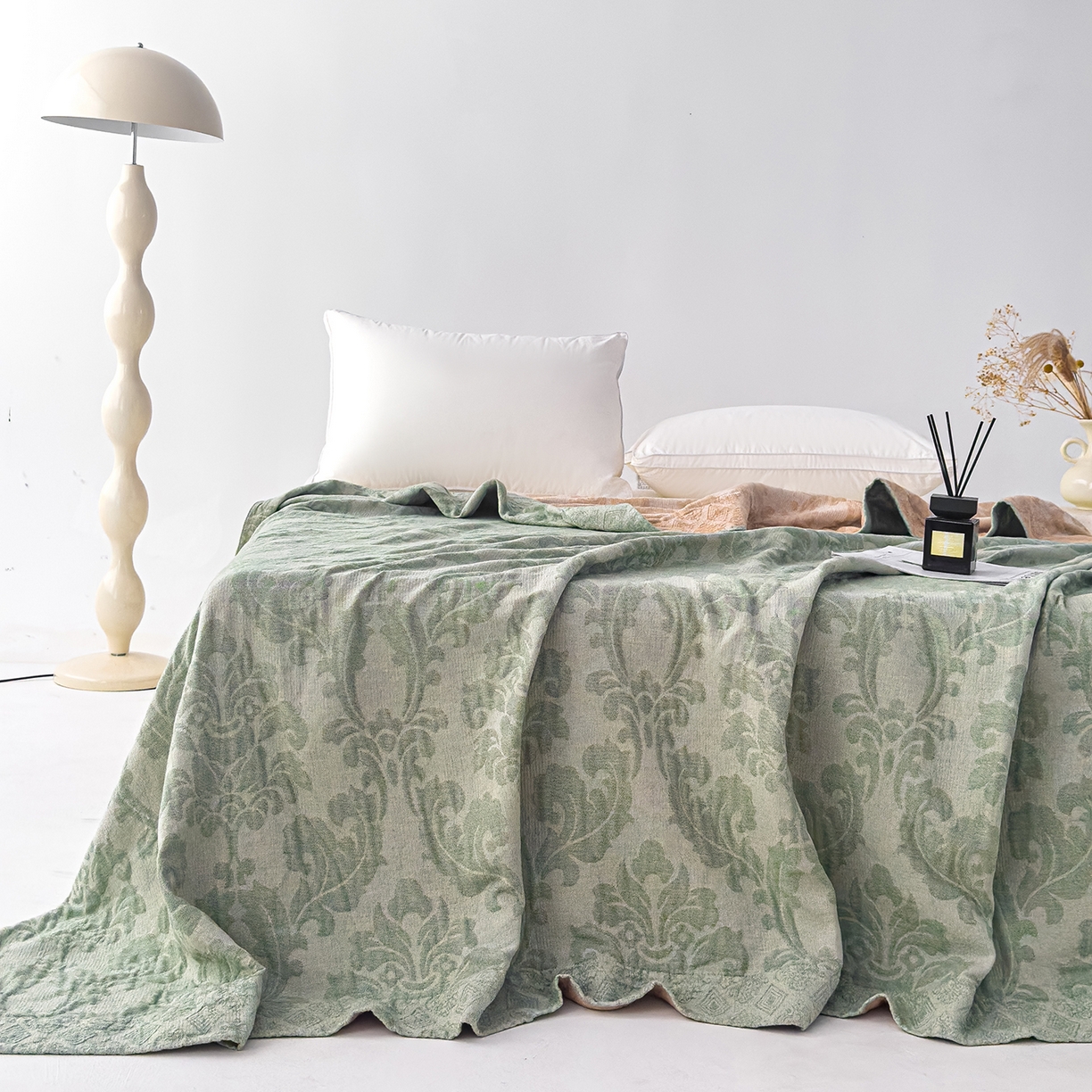 91家纺网 家纺一手货源 找家纺 悦然毛巾被 2025全棉欧式提花纱布毛巾被毛毯-洛可可 洛可可灰青