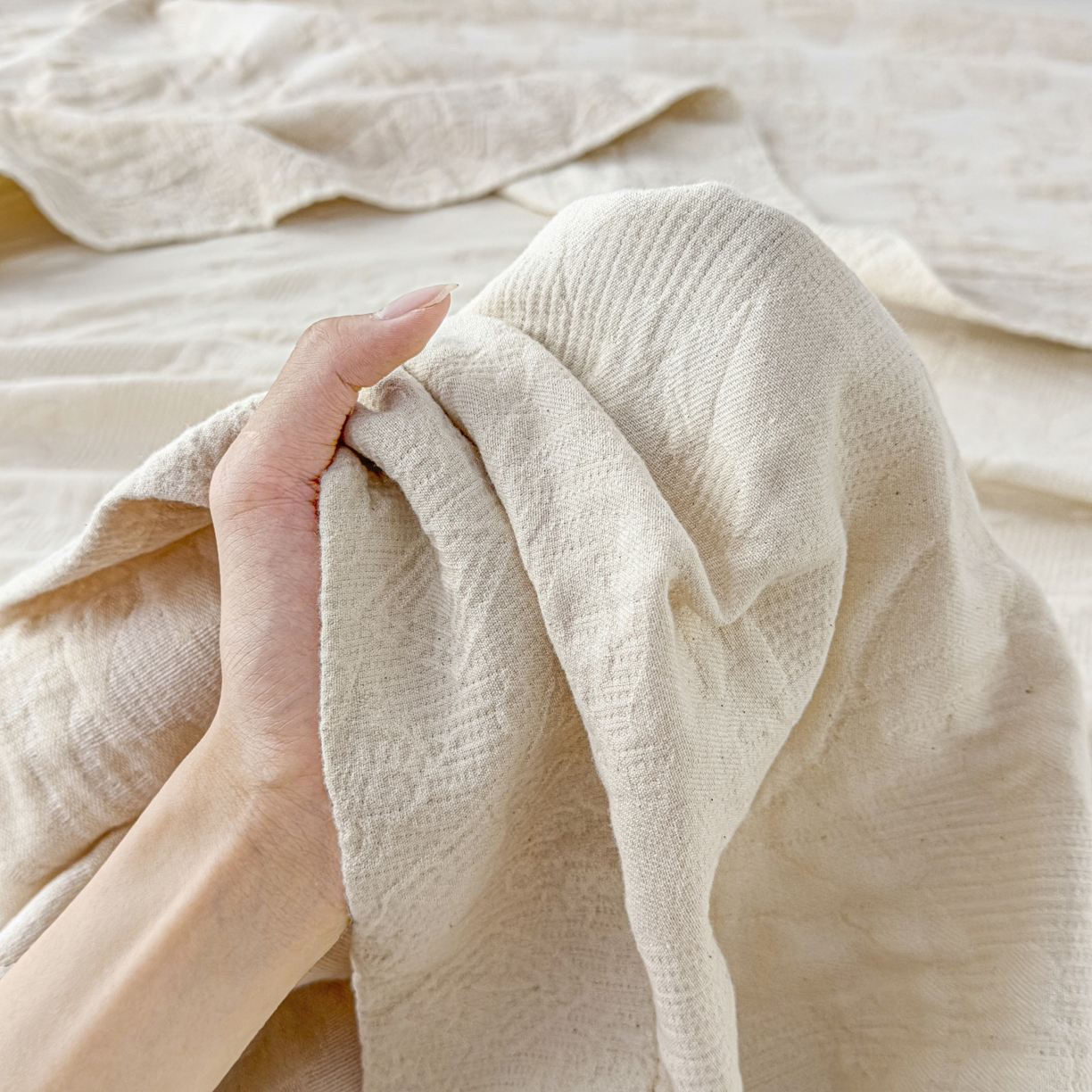 91家纺网 家纺一手货源 找家纺 悦然毛巾被 2025全棉欧式提花纱布毛巾被毛毯-洛可可 洛可可杏白