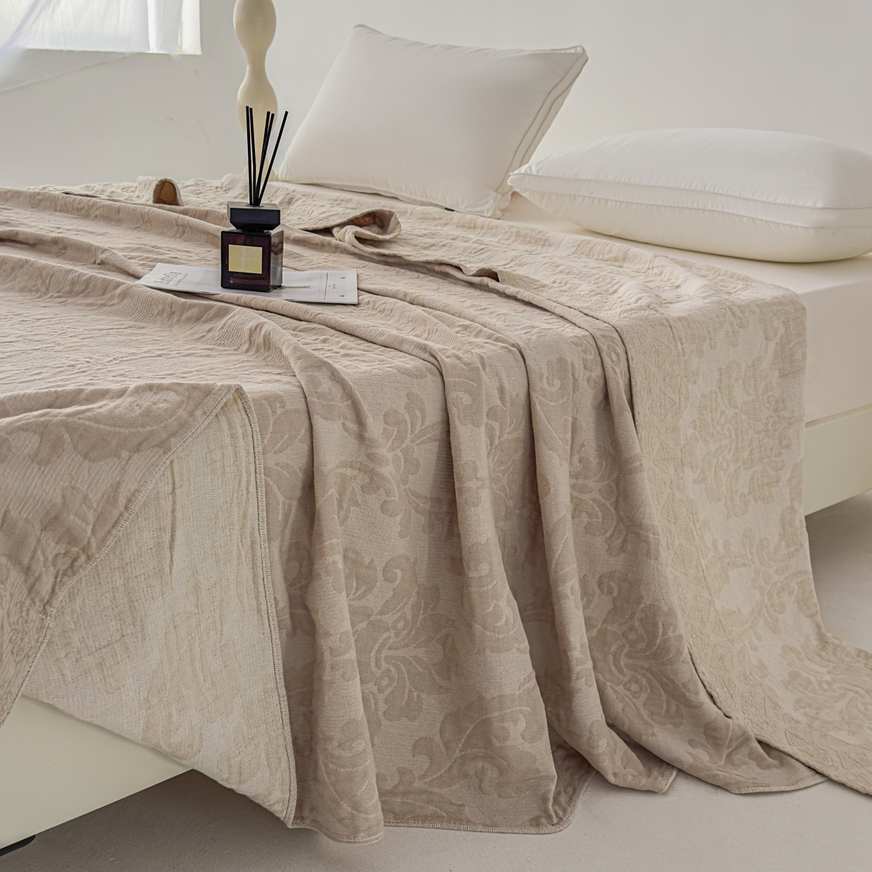 91家纺网 家纺一手货源 找家纺 悦然毛巾被 2025全棉欧式提花纱布毛巾被毛毯-洛可可 洛可可咖啡