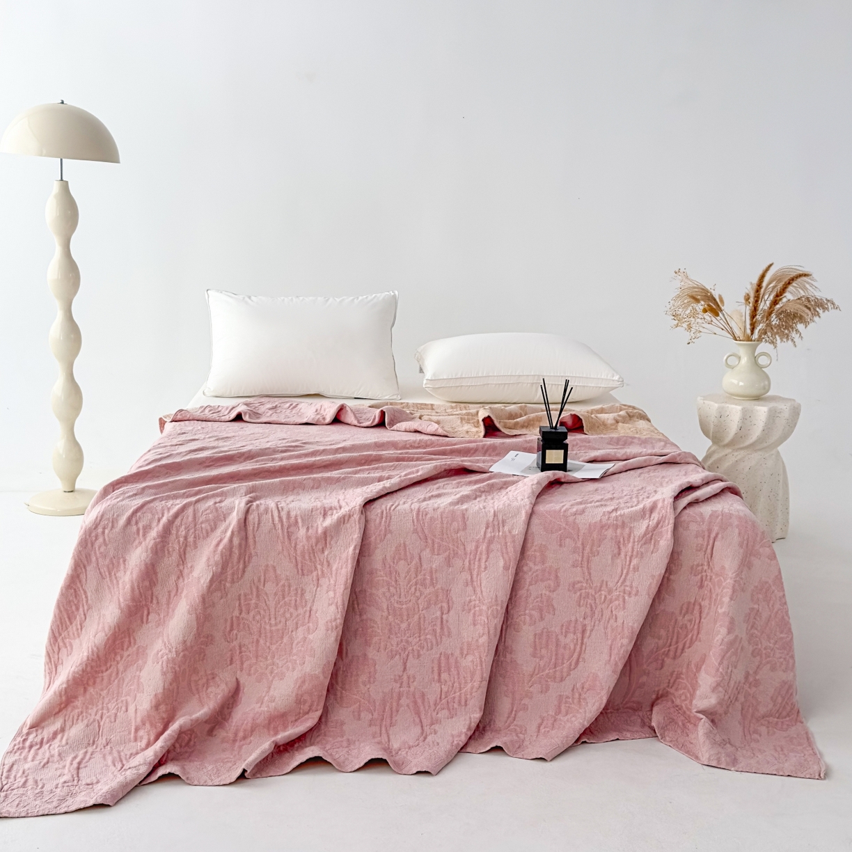 悦然毛巾被 2025全棉欧式提花纱布毛巾被毛毯-洛可可 洛可可豆沙