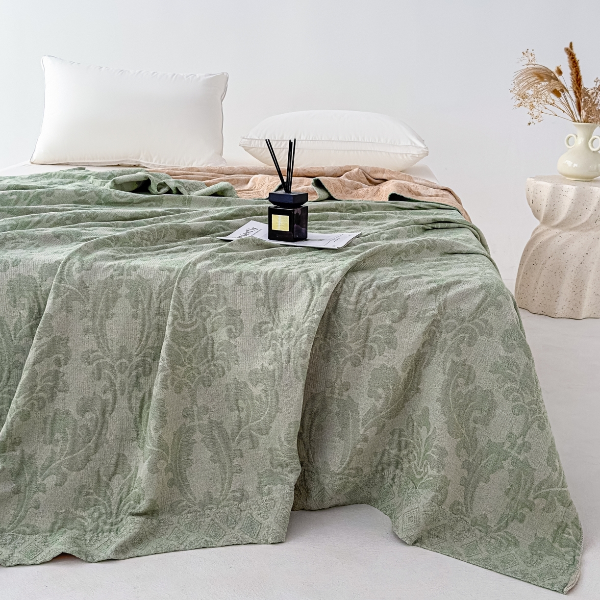 91家纺网 家纺一手货源 找家纺 悦然毛巾被 2025全棉欧式提花纱布毛巾被毛毯-洛可可 洛可可灰青