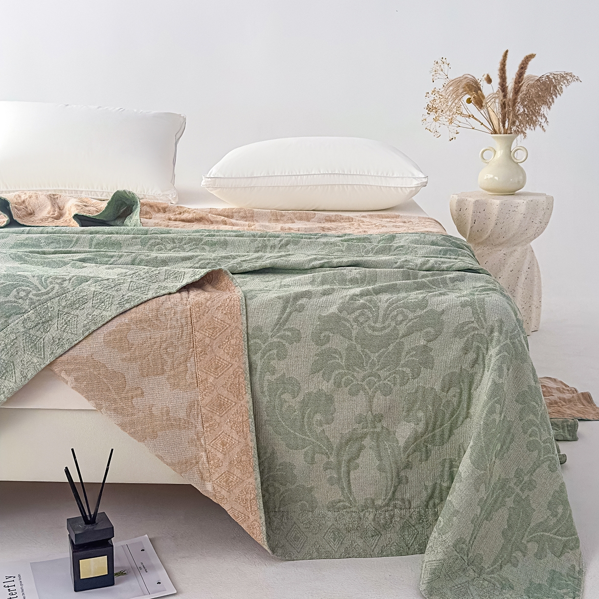 91家纺网 家纺一手货源 找家纺 悦然毛巾被 2025全棉欧式提花纱布毛巾被毛毯-洛可可 洛可可灰青