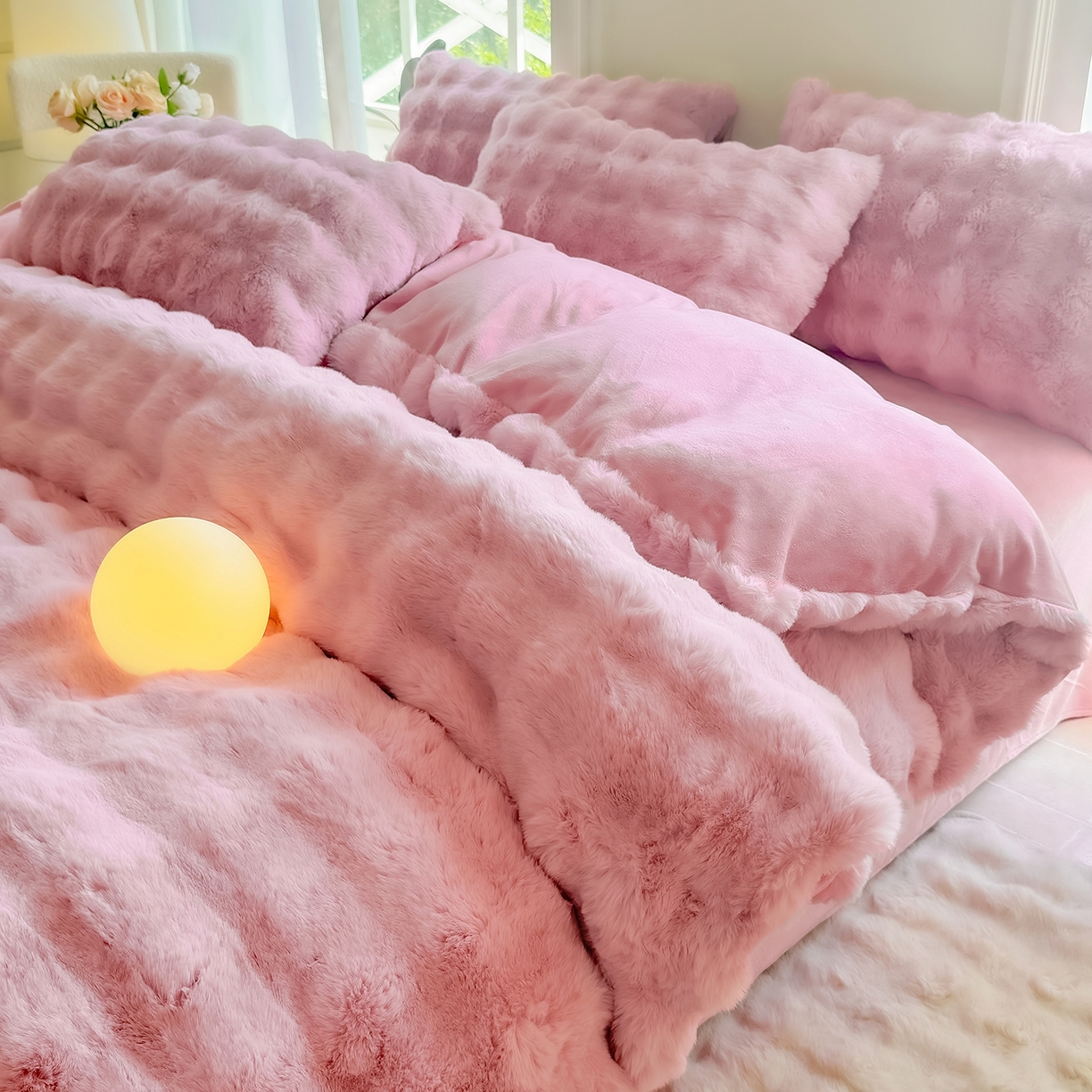 91家纺网 家纺一手货源 找家纺 （总）品乐家纺 2025新款简约纯色A类220克泡泡兔绒四件套