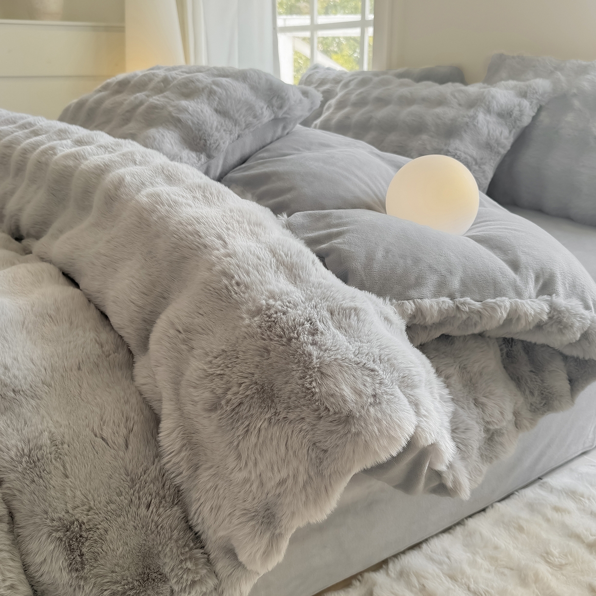 91家纺网 家纺一手货源 找家纺 品乐家纺 2025新款简约纯色A类220克泡泡兔绒四件套 纯色-太空灰