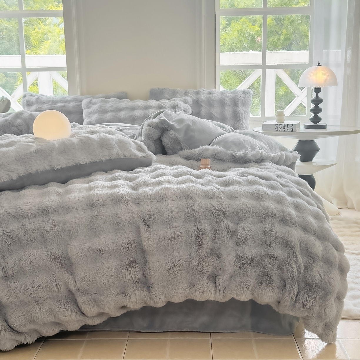 91家纺网 家纺一手货源 找家纺 品乐家纺 2025新款简约纯色A类220克泡泡兔绒四件套 纯色-太空灰