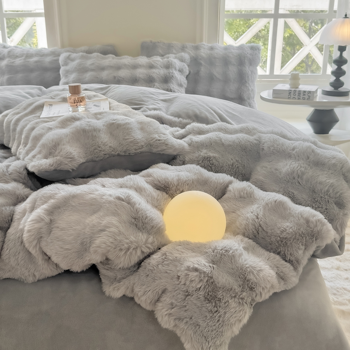 91家纺网 家纺一手货源 找家纺 品乐家纺 2025新款简约纯色A类220克泡泡兔绒四件套 纯色-太空灰