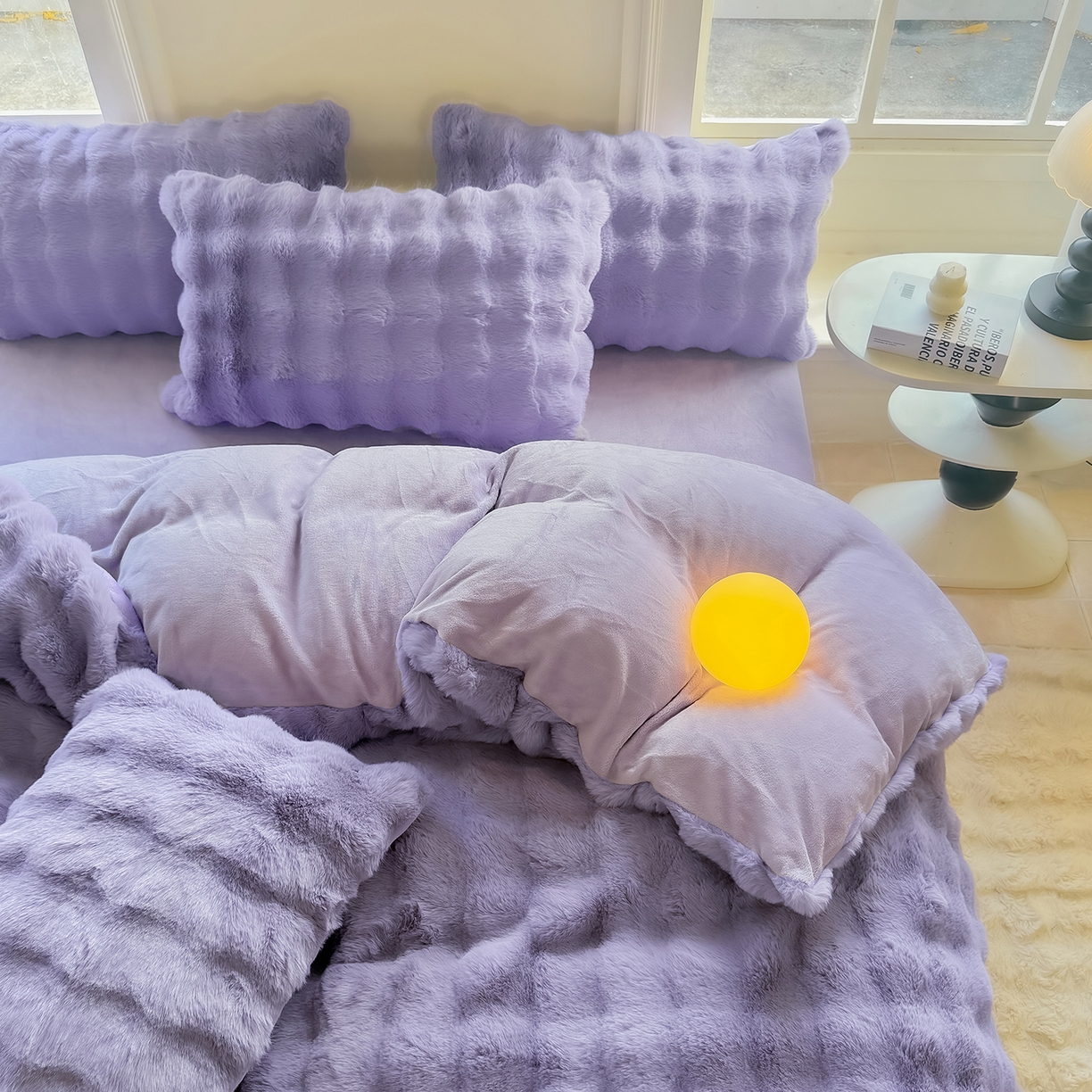 91家纺网 家纺一手货源 找家纺 品乐家纺 2025新款简约纯色A类220克泡泡兔绒四件套 纯色-星云紫