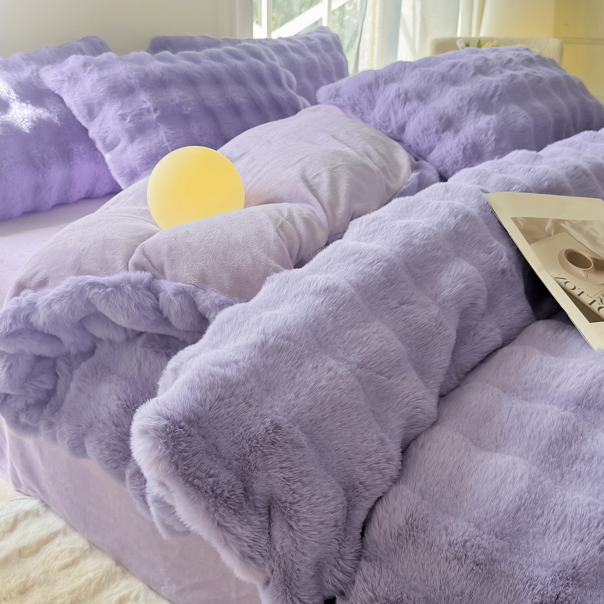 91家纺网 家纺一手货源 找家纺 品乐家纺 2025新款简约纯色A类220克泡泡兔绒四件套 纯色-星云紫