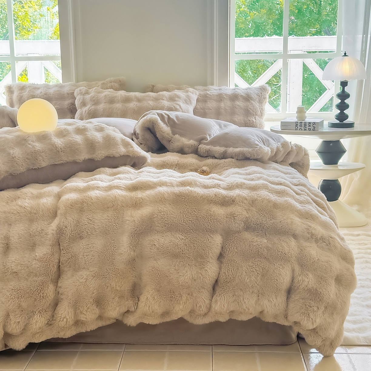 91家纺网 家纺一手货源 找家纺 品乐家纺 2025新款简约纯色A类220克泡泡兔绒四件套 纯色-杏仁咖