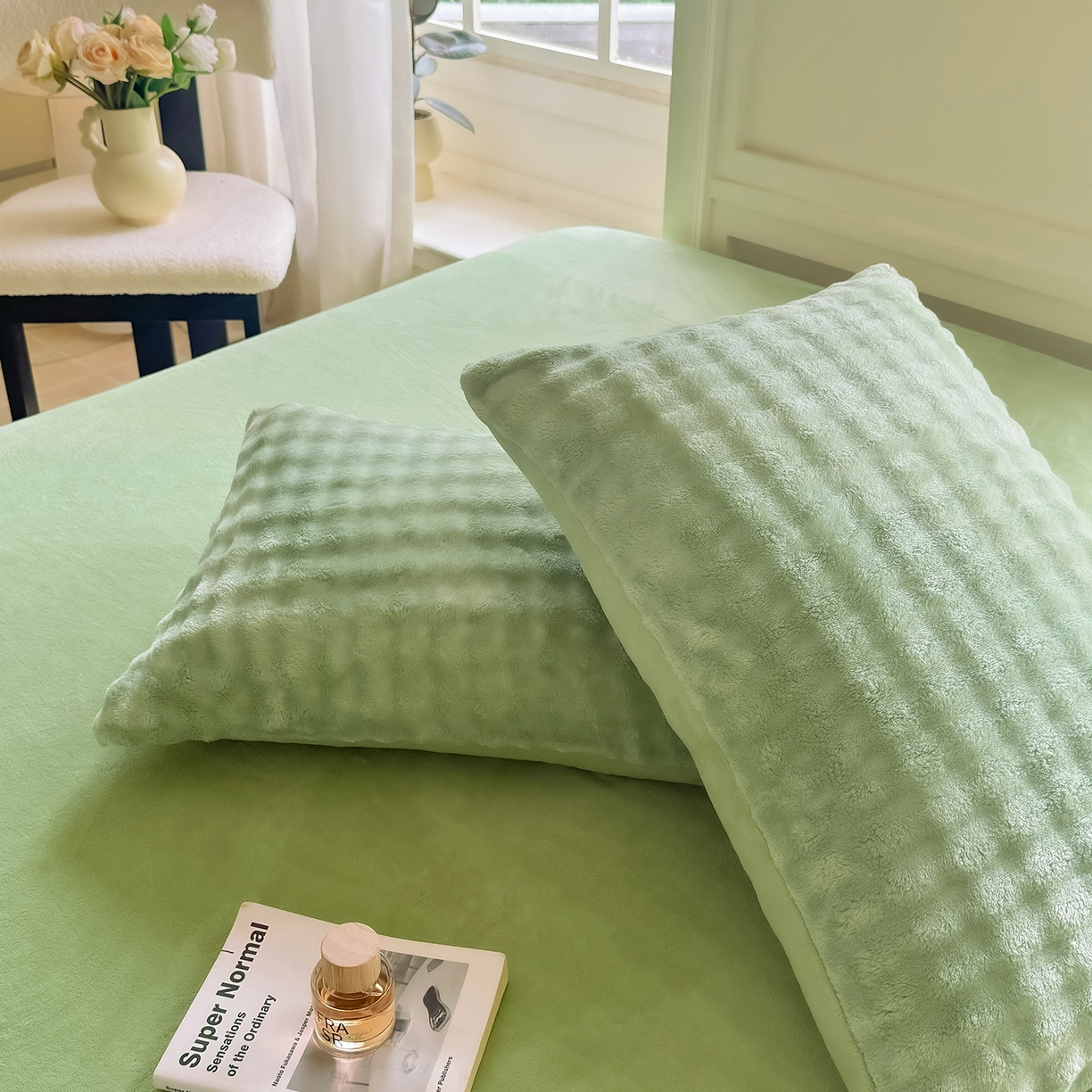 91家纺网 家纺一手货源 找家纺 品乐家纺 2025新款简约纯色A类220克泡泡兔绒四件套 纯色-云杉绿