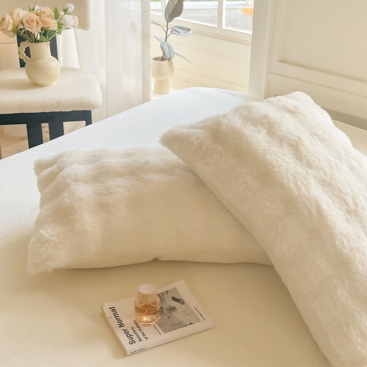 91家纺网 家纺一手货源 找家纺 品乐家纺 2025新款简约纯色A类220克泡泡兔绒四件套 纯色-珍珠白