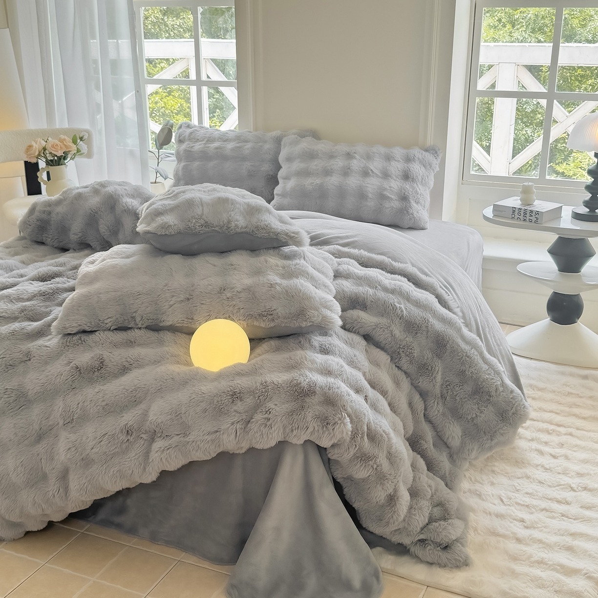 91家纺网 家纺一手货源 找家纺 品乐家纺 2025新款A类泡泡兔绒可拆洗冬被被子被芯（被套+被芯） 纯色-太空灰