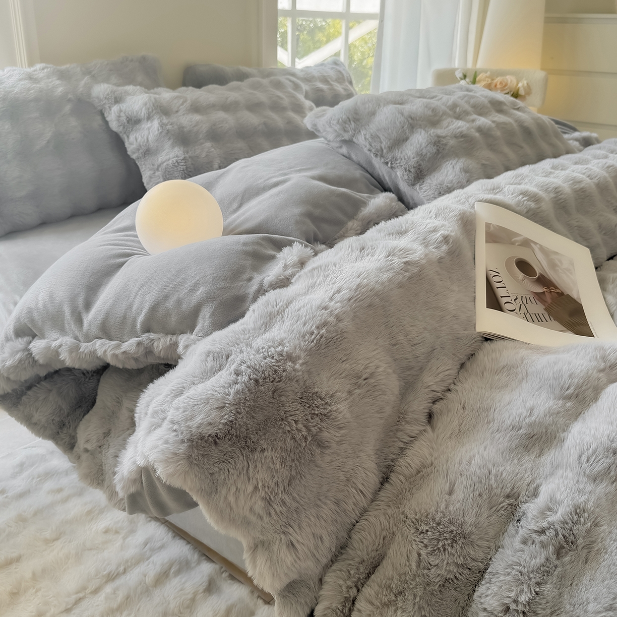 91家纺网 家纺一手货源 找家纺 品乐家纺 2025新款A类泡泡兔绒可拆洗冬被被子被芯（被套+被芯） 纯色-太空灰