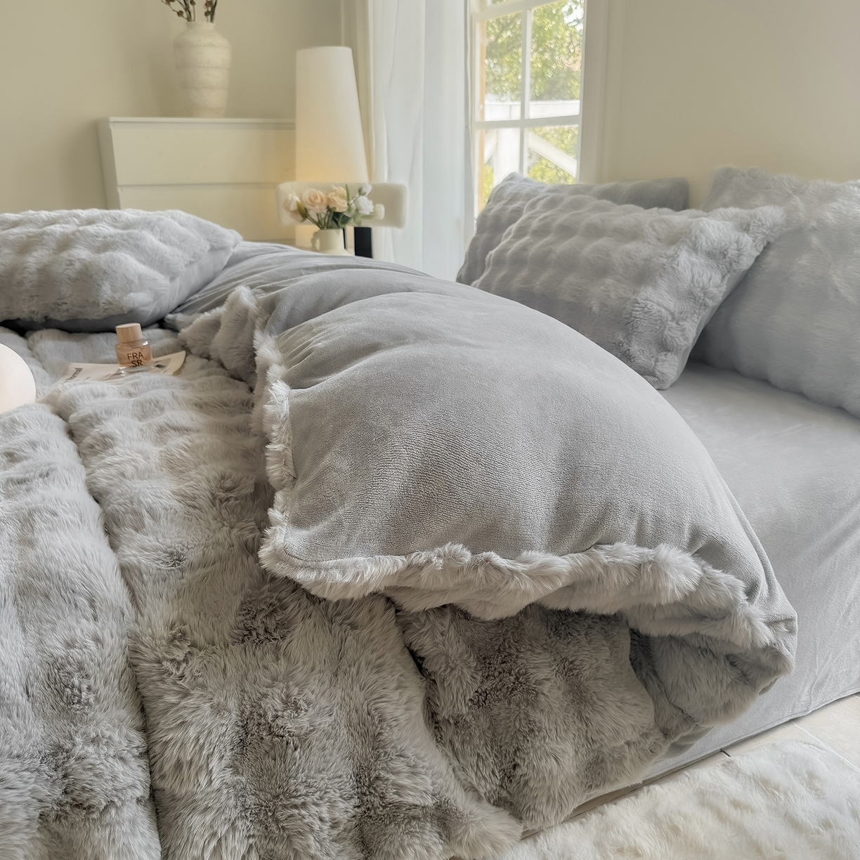 91家纺网 家纺一手货源 找家纺 品乐家纺 2025新款A类泡泡兔绒可拆洗冬被被子被芯（被套+被芯） 纯色-太空灰