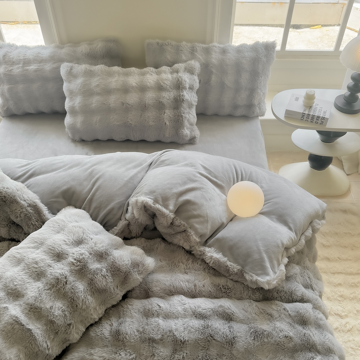 91家纺网 家纺一手货源 找家纺 品乐家纺 2025新款A类泡泡兔绒可拆洗冬被被子被芯（被套+被芯） 纯色-太空灰