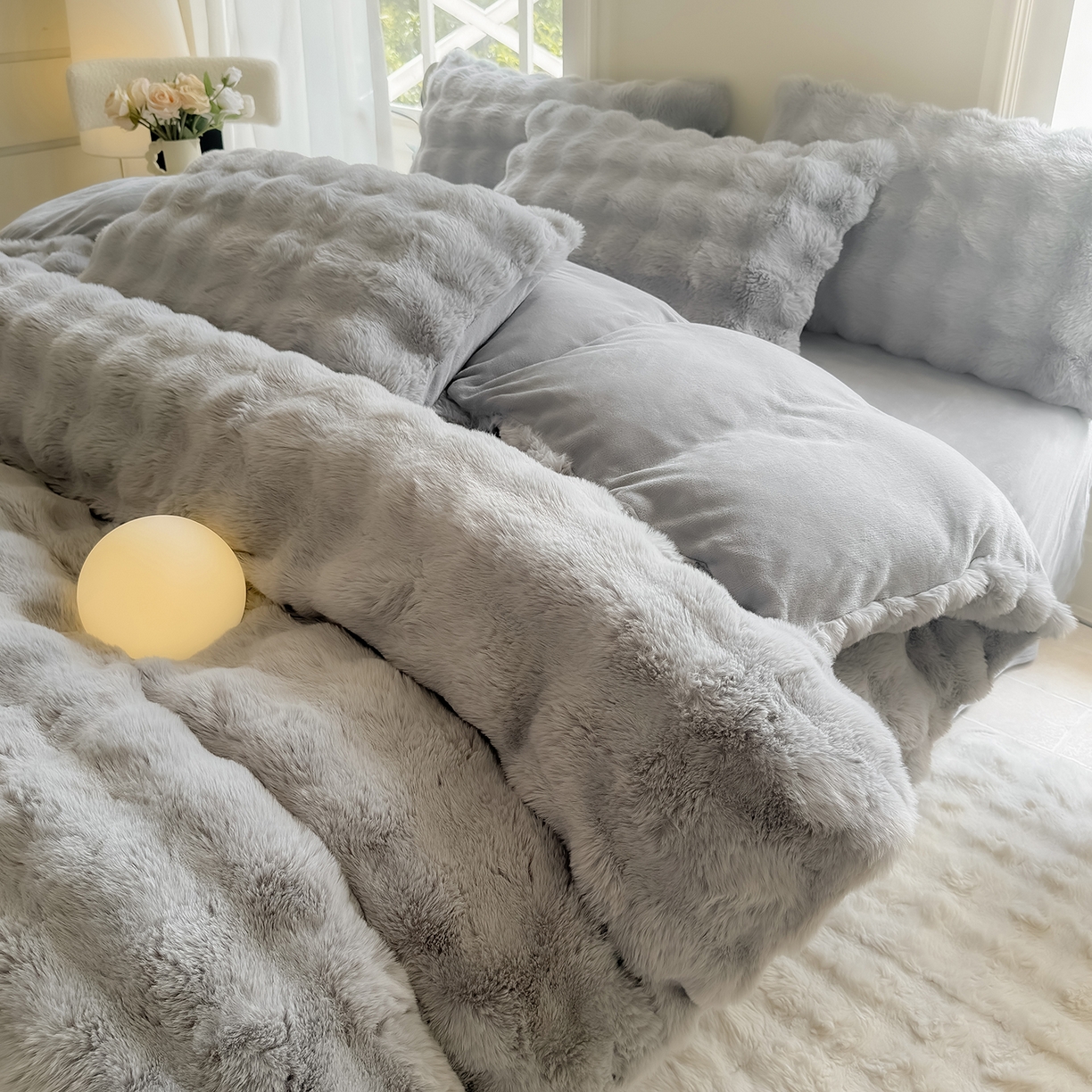 91家纺网 家纺一手货源 找家纺 品乐家纺 2025新款A类泡泡兔绒可拆洗冬被被子被芯（被套+被芯） 纯色-太空灰