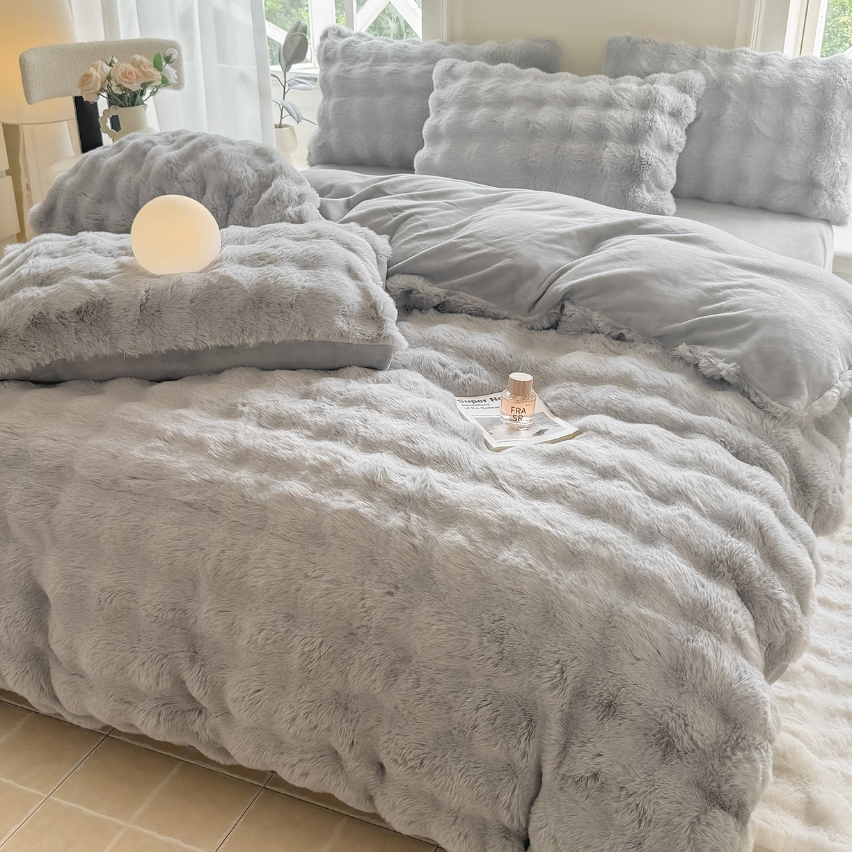 91家纺网 家纺一手货源 找家纺 品乐家纺 2025新款A类泡泡兔绒可拆洗冬被被子被芯（被套+被芯） 纯色-太空灰