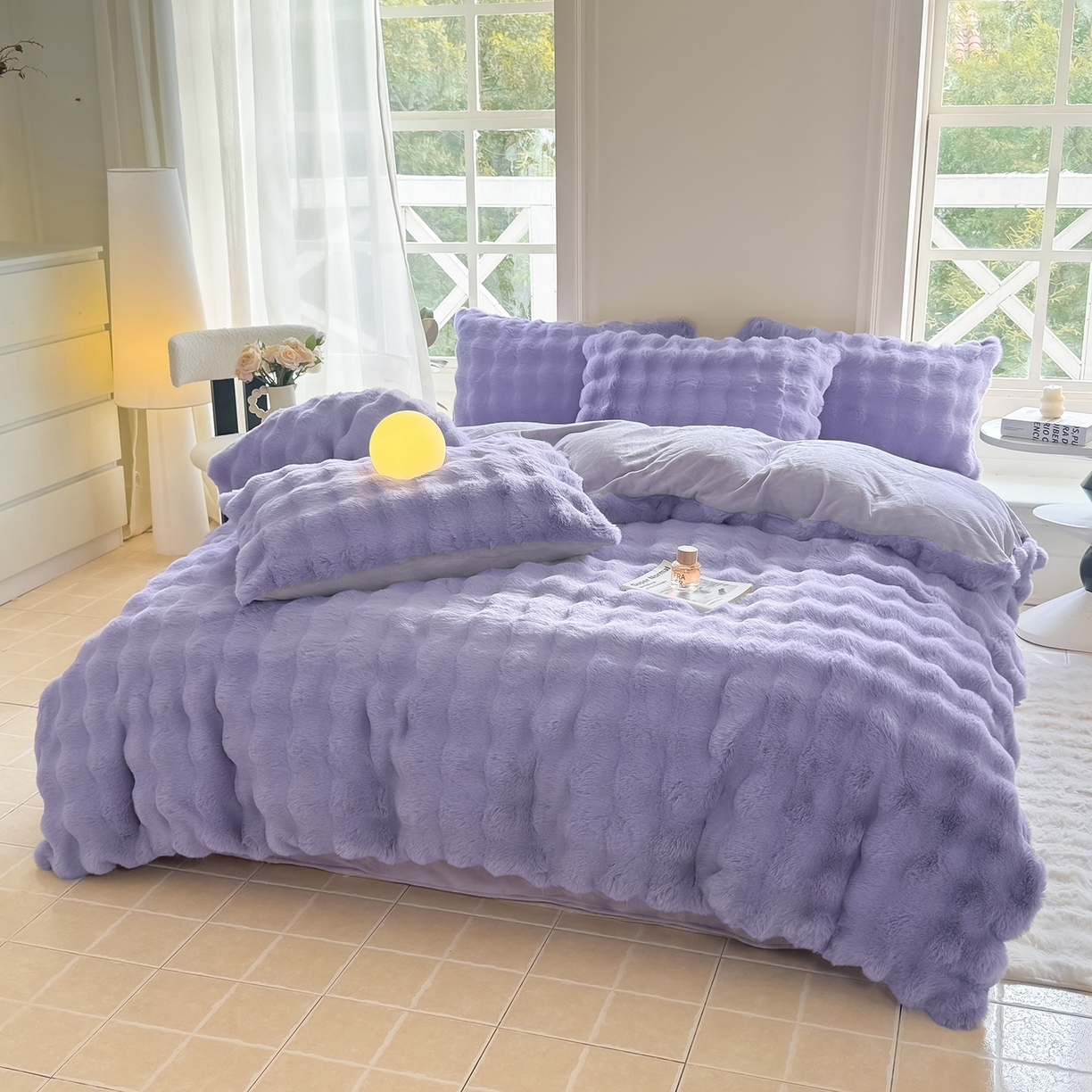 91家纺网 家纺一手货源 找家纺 品乐家纺 2025新款A类泡泡兔绒可拆洗冬被被子被芯（被套+被芯） 纯色-星云紫