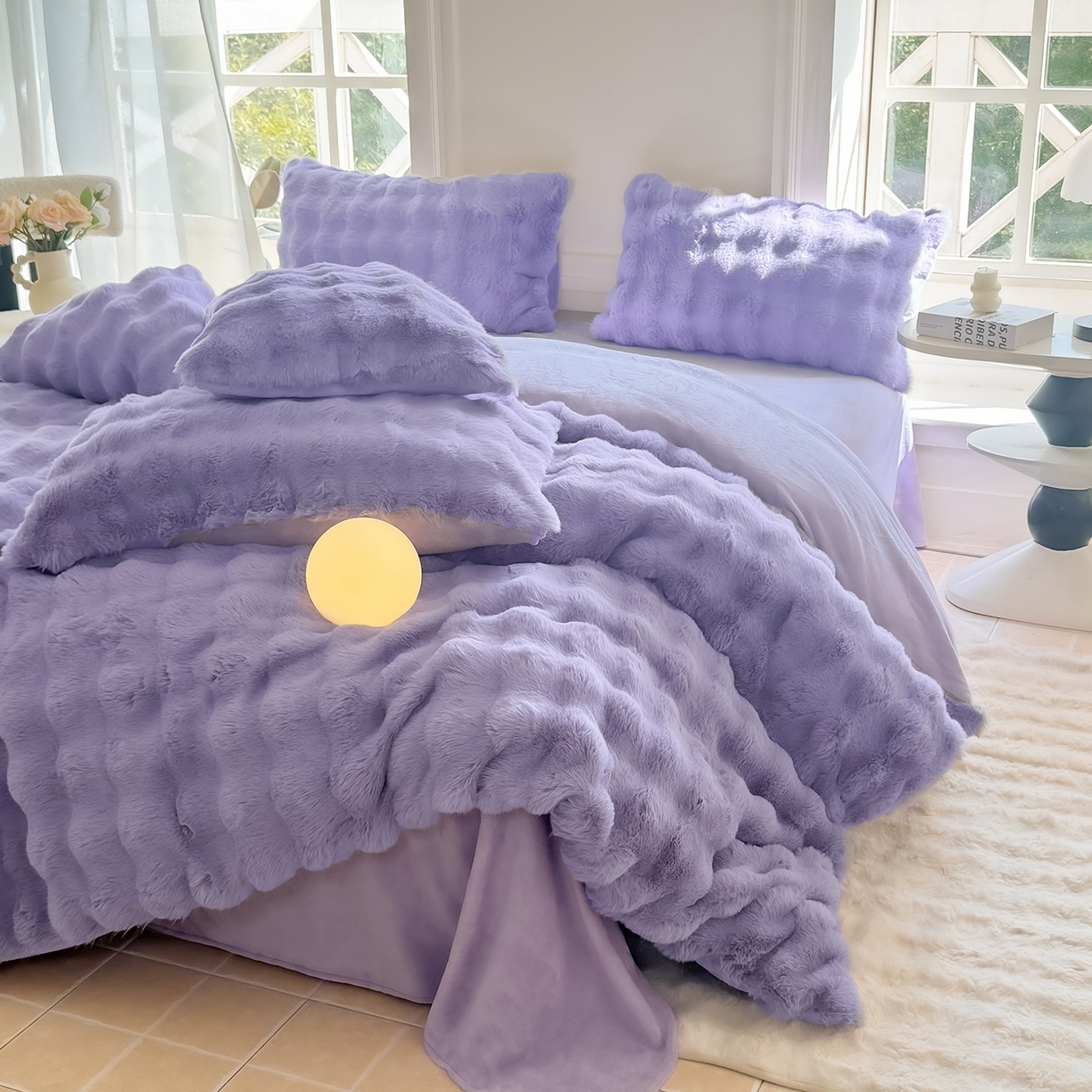 91家纺网 家纺一手货源 找家纺 品乐家纺 2025新款A类泡泡兔绒可拆洗冬被被子被芯（被套+被芯） 纯色-星云紫