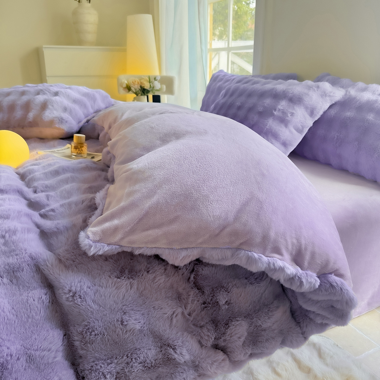 91家纺网 家纺一手货源 找家纺 品乐家纺 2025新款A类泡泡兔绒可拆洗冬被被子被芯（被套+被芯） 纯色-星云紫