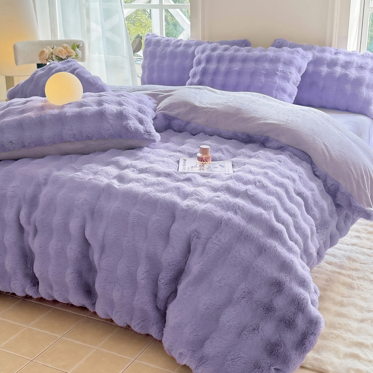 91家纺网 家纺一手货源 找家纺 品乐家纺 2025新款A类泡泡兔绒可拆洗冬被被子被芯（被套+被芯） 纯色-星云紫