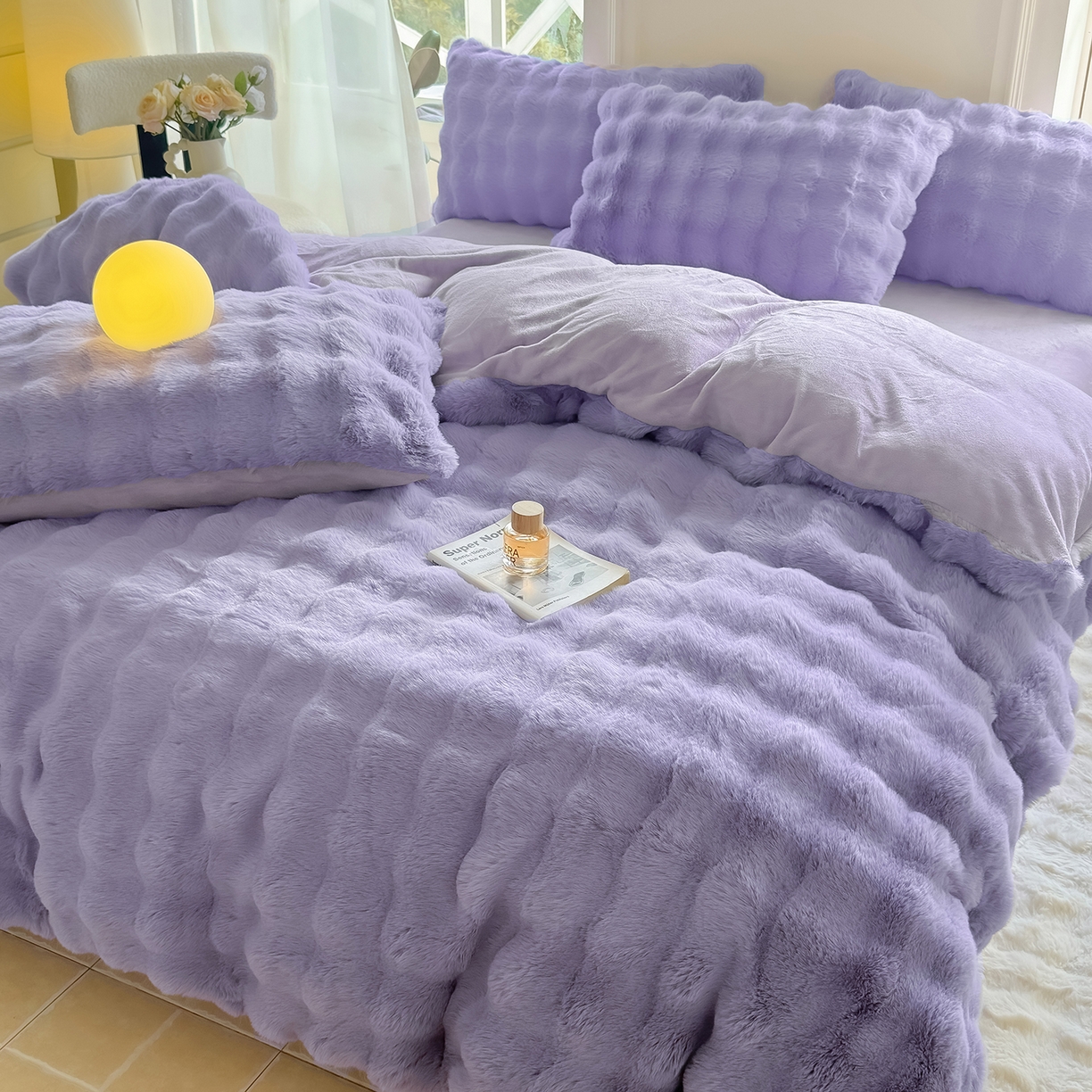 91家纺网 家纺一手货源 找家纺 品乐家纺 2025新款A类泡泡兔绒可拆洗冬被被子被芯（被套+被芯） 纯色-星云紫