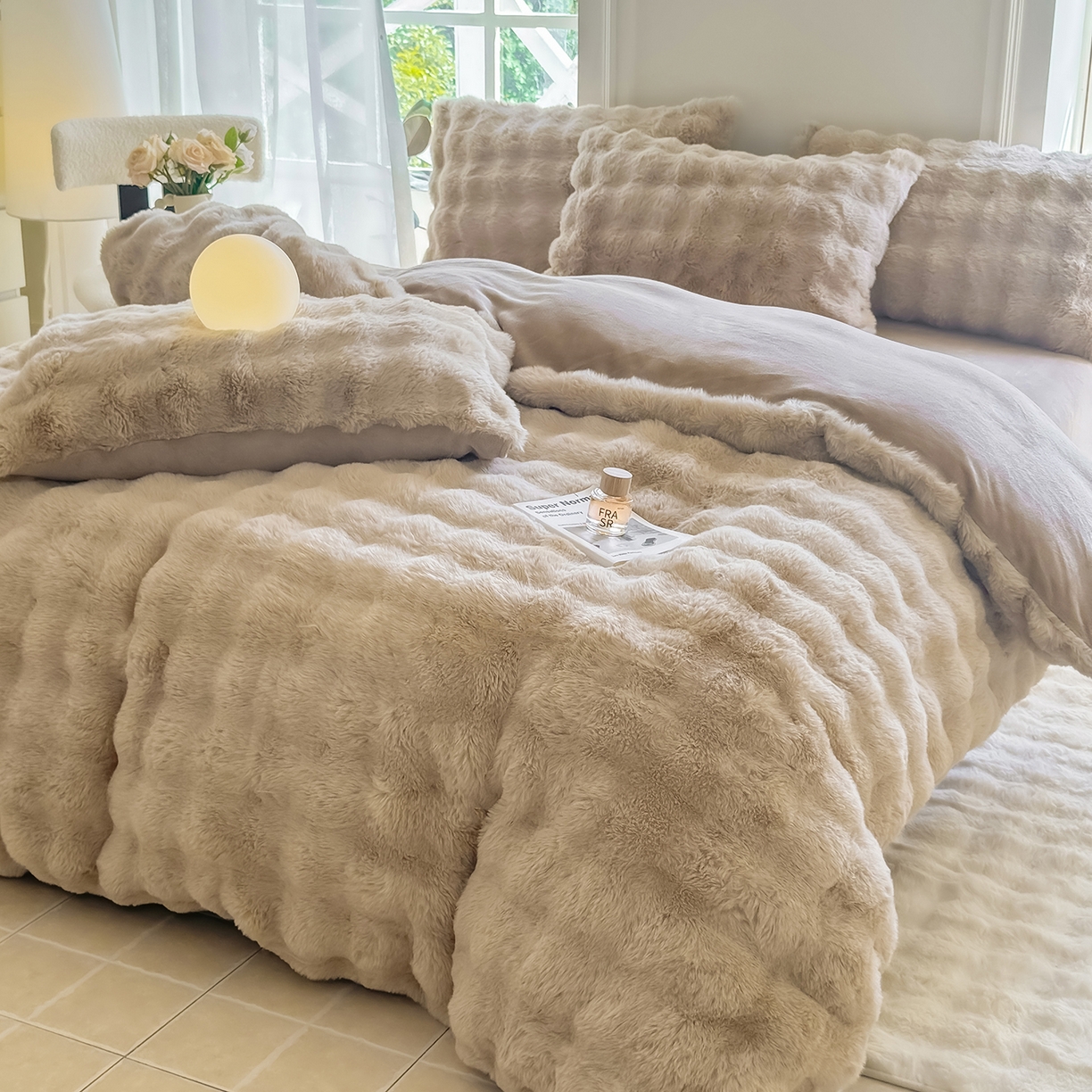 91家纺网 家纺一手货源 找家纺 品乐家纺 2025新款A类泡泡兔绒可拆洗冬被被子被芯（被套+被芯） 纯色-杏仁咖