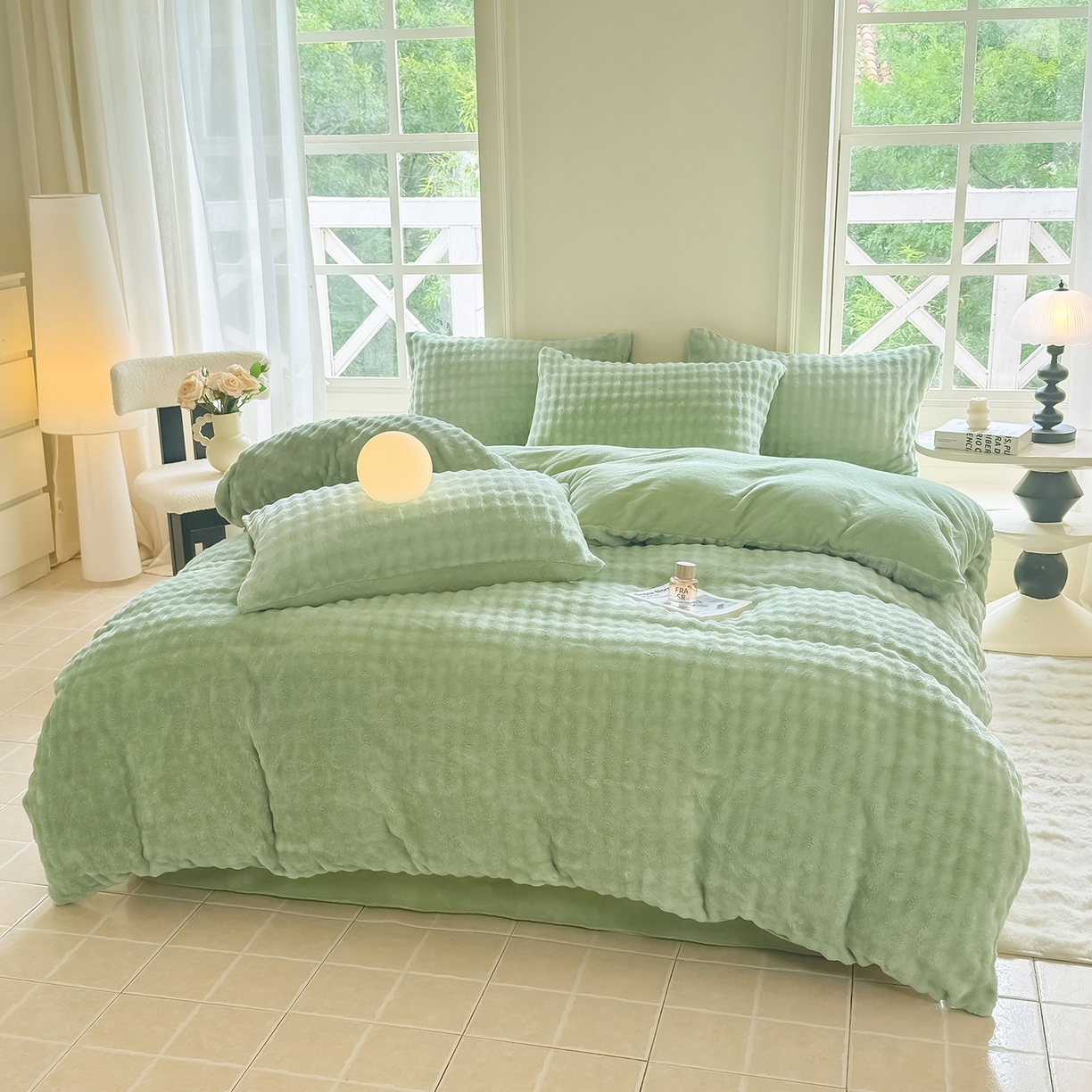 91家纺网 家纺一手货源 找家纺 品乐家纺 2025新款A类泡泡兔绒可拆洗冬被被子被芯（被套+被芯） 纯色-云杉绿