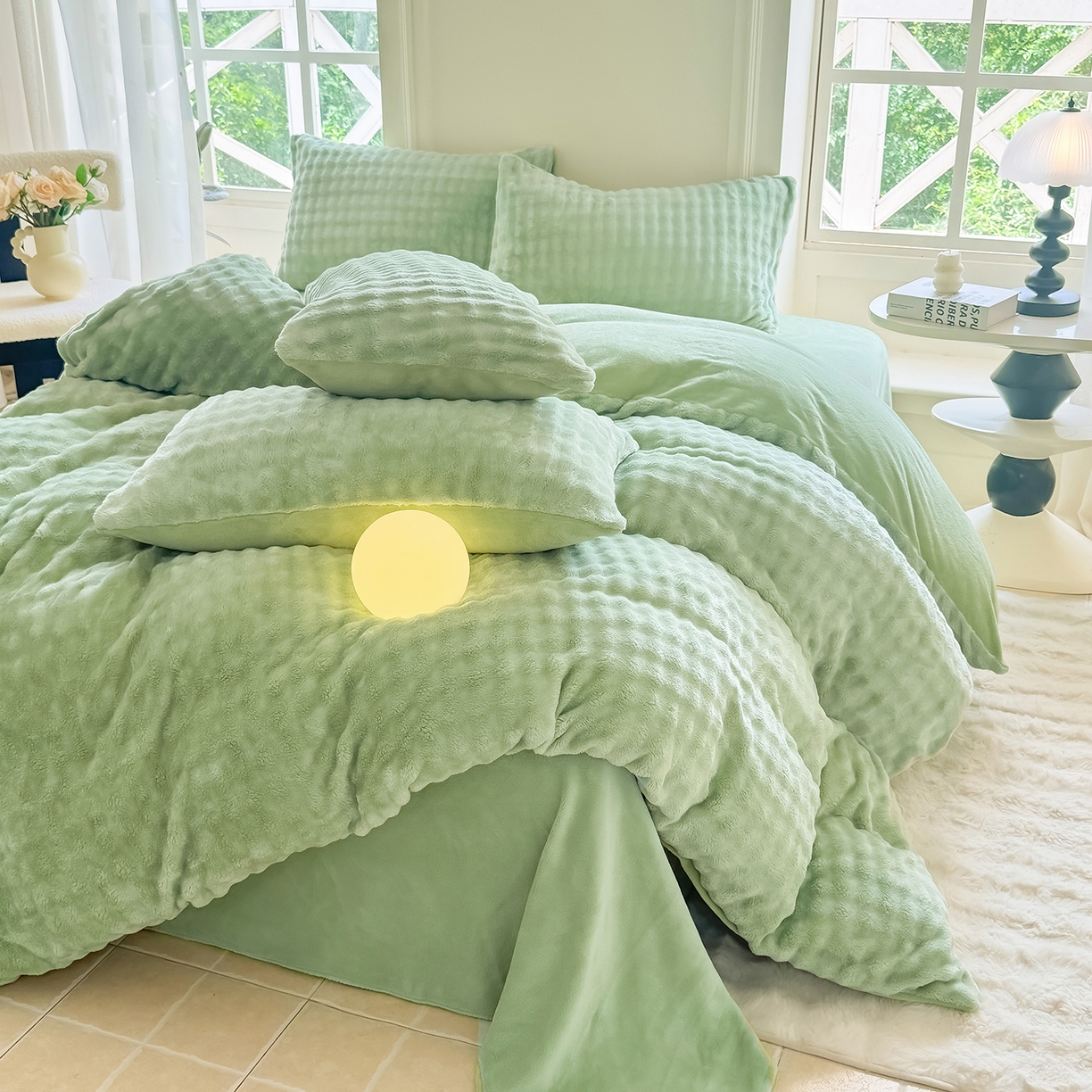 91家纺网 家纺一手货源 找家纺 品乐家纺 2025新款A类泡泡兔绒可拆洗冬被被子被芯（被套+被芯） 纯色-云杉绿