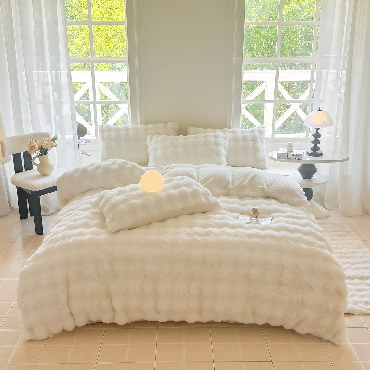 91家纺网 家纺一手货源 找家纺 品乐家纺 2025新款A类泡泡兔绒可拆洗冬被被子被芯（被套+被芯） 纯色-珍珠白