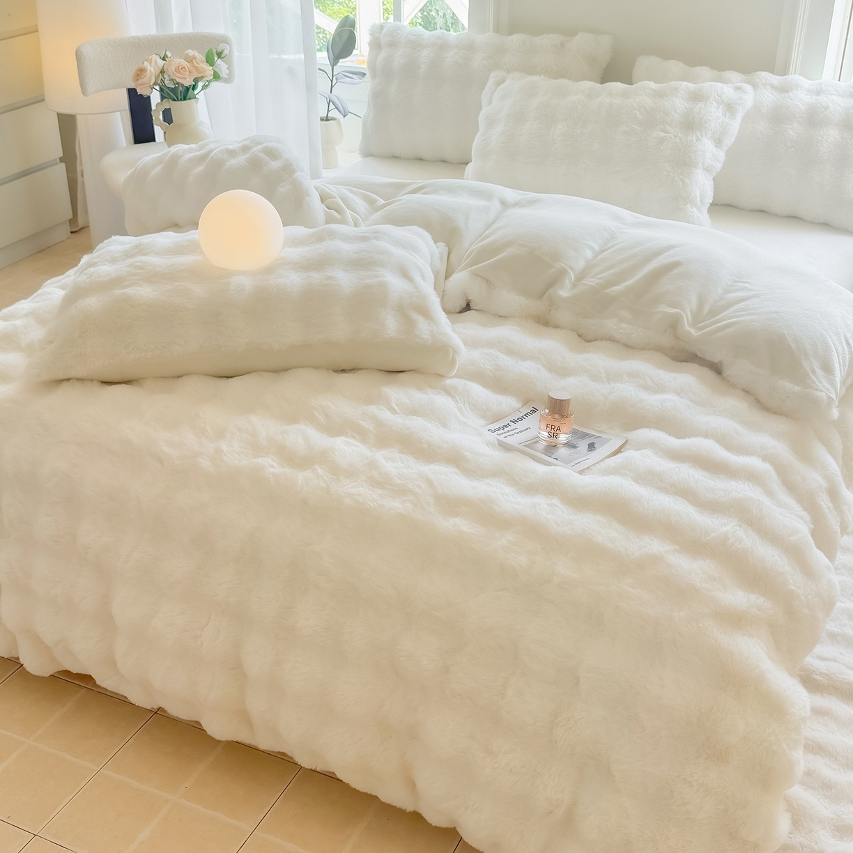 91家纺网 家纺一手货源 找家纺 品乐家纺 2025新款A类泡泡兔绒可拆洗冬被被子被芯（被套+被芯） 纯色-珍珠白