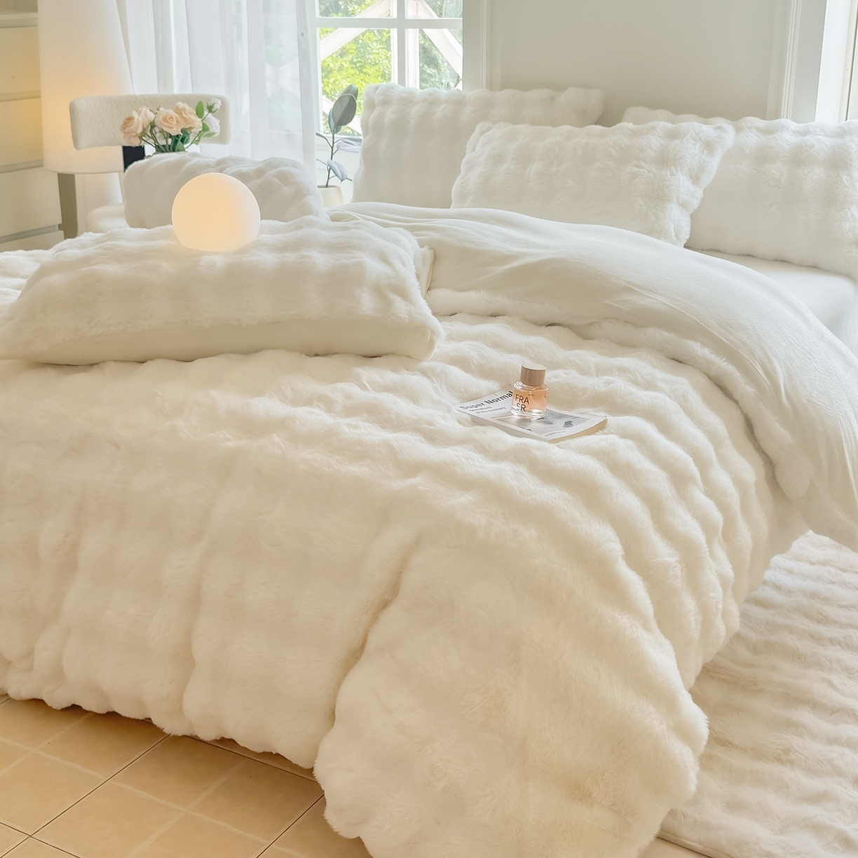 91家纺网 家纺一手货源 找家纺 品乐家纺 2025新款A类泡泡兔绒可拆洗冬被被子被芯（被套+被芯） 纯色-珍珠白