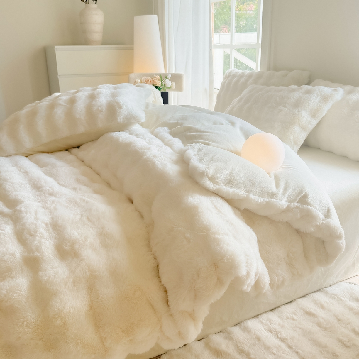 91家纺网 家纺一手货源 找家纺 品乐家纺 2025新款A类泡泡兔绒可拆洗冬被被子被芯（被套+被芯） 纯色-珍珠白